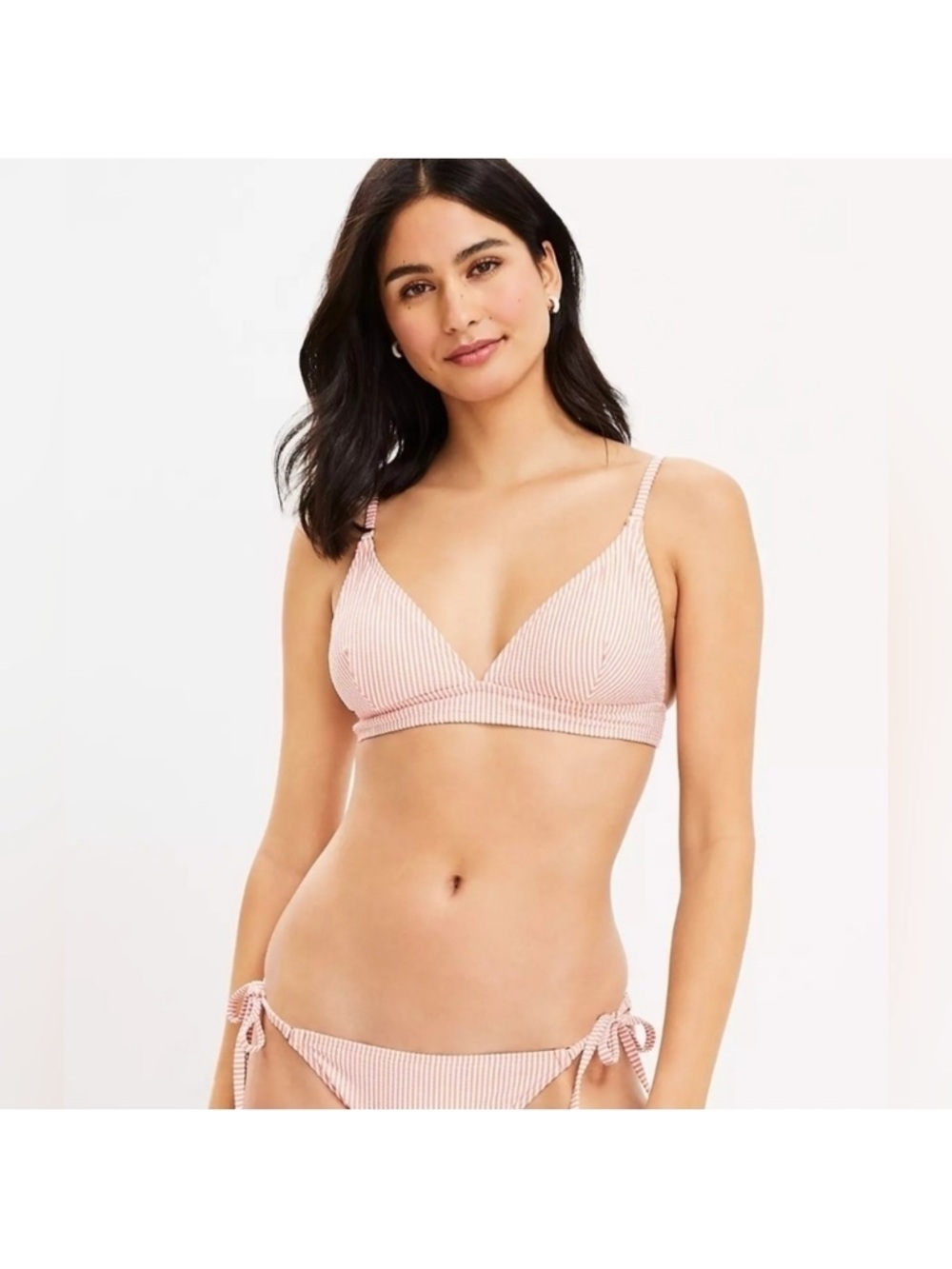 LOFT | Beach Striped Seersucker Bikini Set | M | Paradise Peach